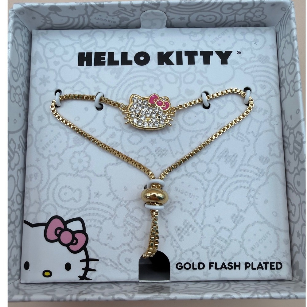 Hello Kitty Gold Flash Plated Crystal Bolo Bracelet Adjustable Sanrio SIL-34231